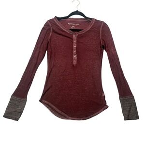 Aeropostale Burgundy Henley Burnout Long Sleeve Shirt M Ribbed Cuffs Y2K vintage
